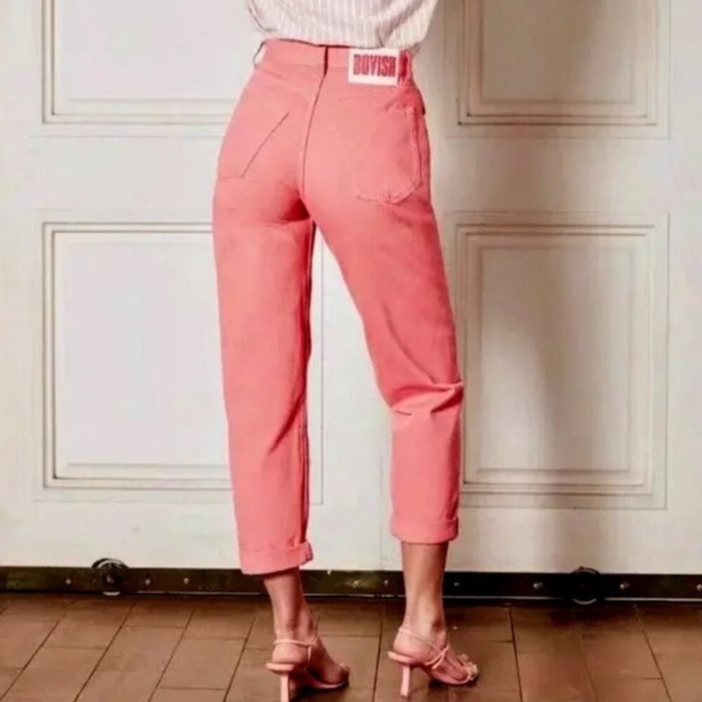 NWT BOYISH The Toby Straight Jeans Pretty Pink Tapered High Waist Button‎ Fly 26 - Picture 2 of 16